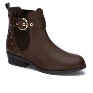 Elegant Brown Ankle Boots with Gold Studs